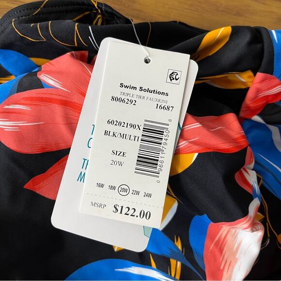 Swim Solutions Tiered Floral One Piece swimsuit black multicolor - 20W - Picture 13 of 15